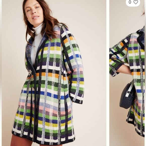 Anthropologie Aldomartins Shanley Plaid Wool Sweater Coat - Picture 3 of 9